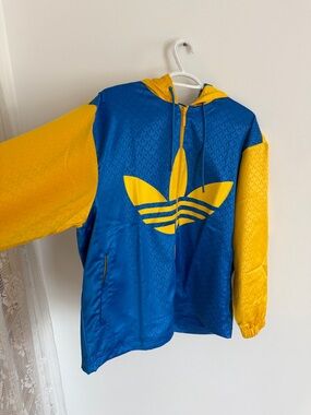adidas Blue and Yellow Trefoil Zip Hoodie
